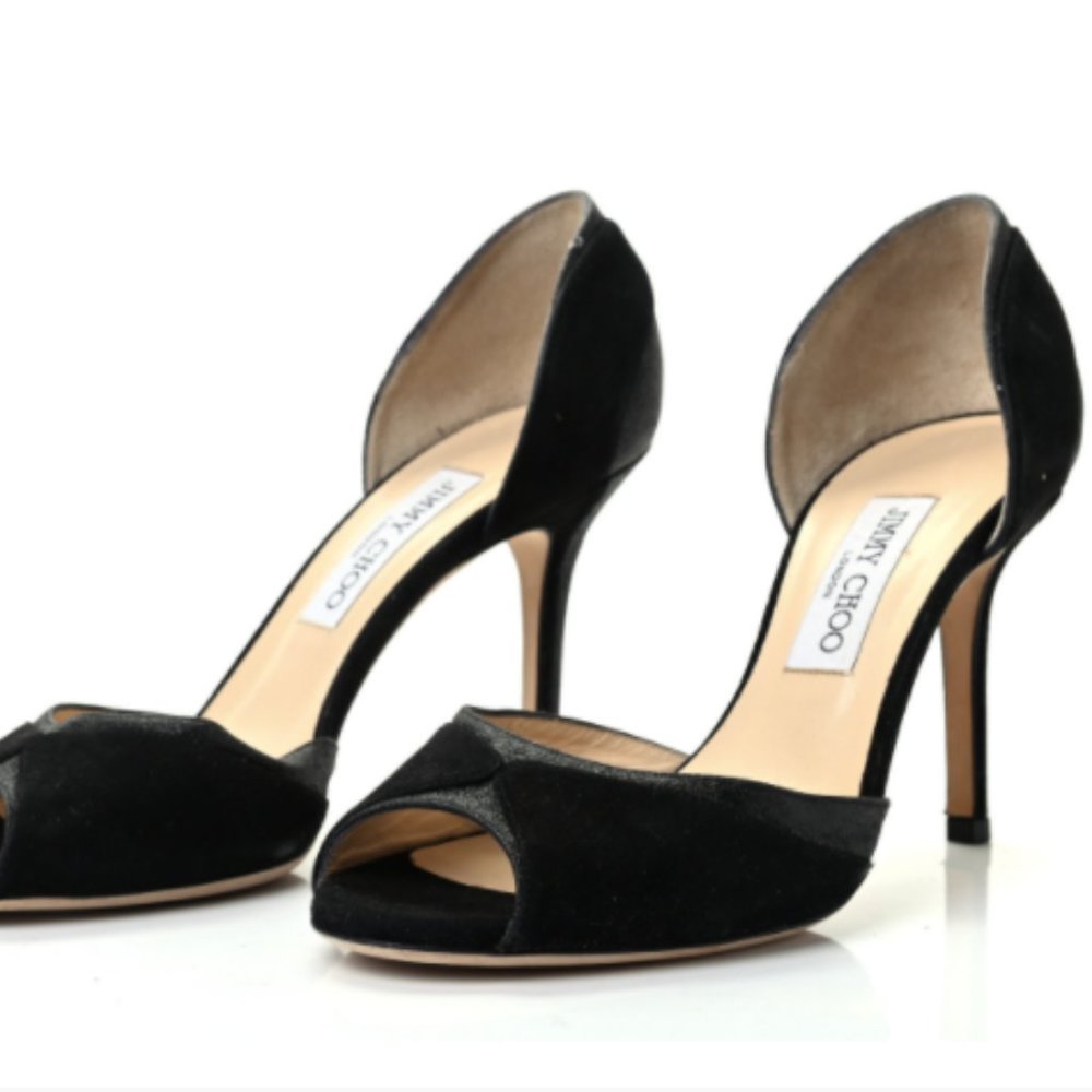 Jimmy Choo Suede Glitter Define D'Orsay Peep Toe Pumps